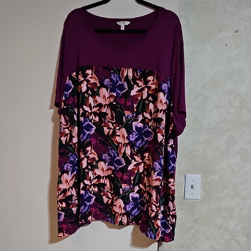Terra & Sky Purple Floral Dolman Sleeve Blouse